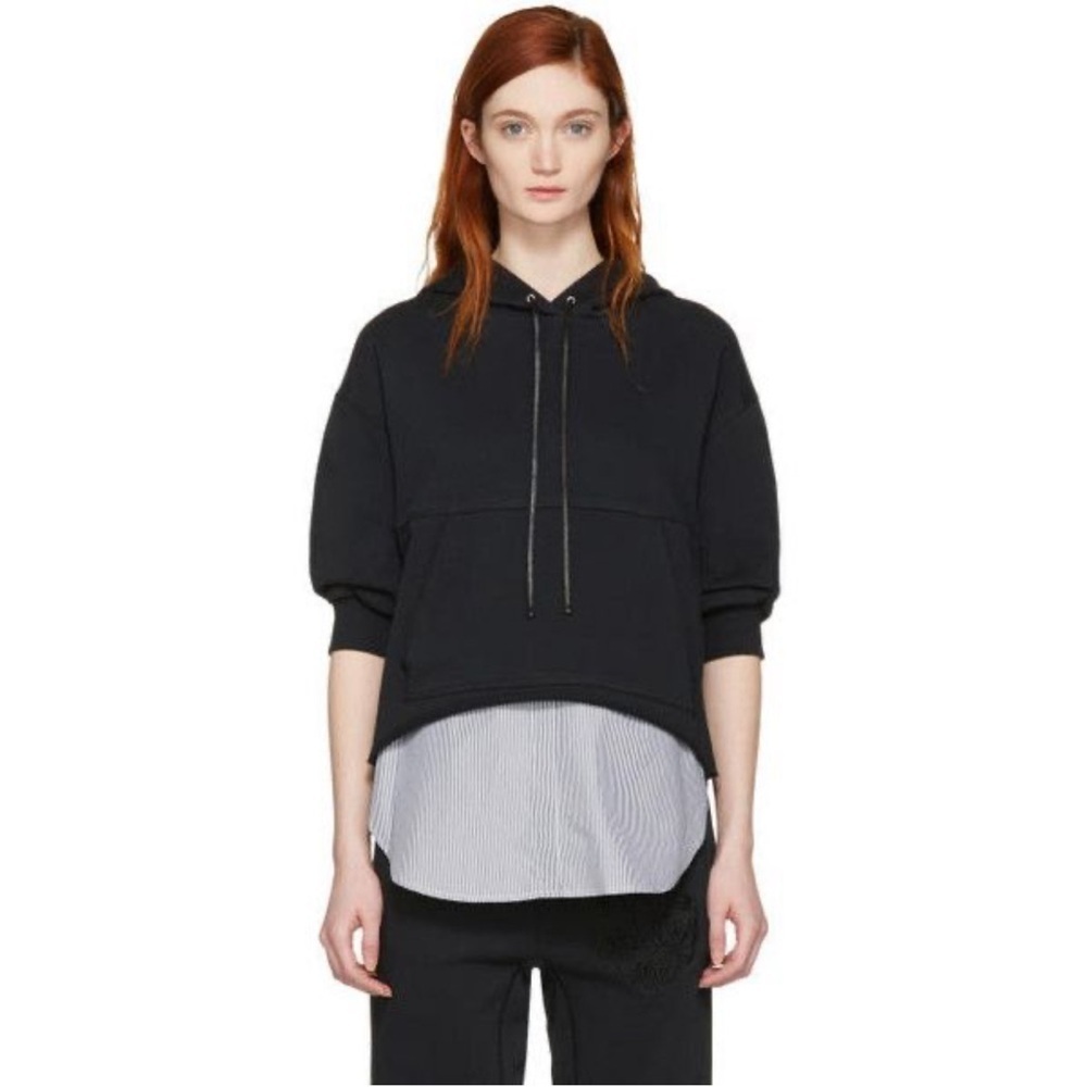 3.1 Phillip Lim Layered Hoodie with a Pinstripe Underlay